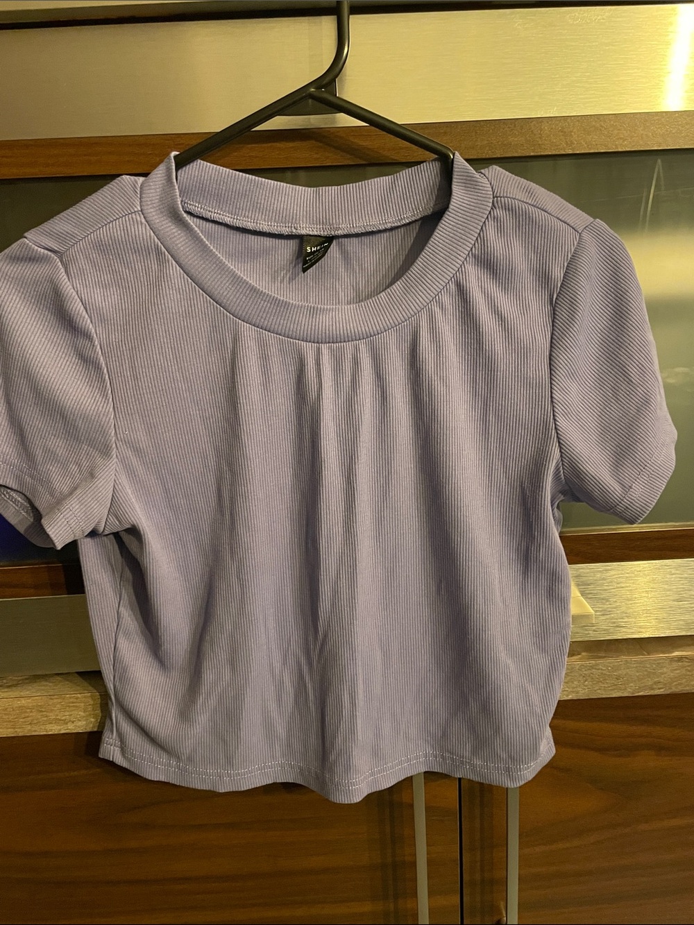 SHEIN Lavender Ribbed Short Sleeve Tee